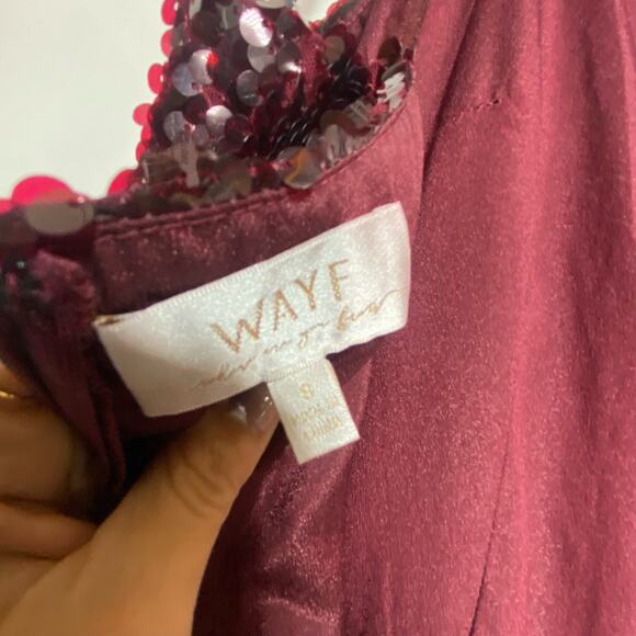 Wayf Burgundy Sequin the Savannah Blouson Paillette Evening Dress S - Picture 7 of 11